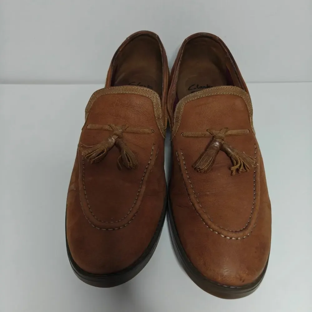 Clarks Collection Men Size 12 Brown Leather Tassel Loafers Cushion Ortholite
